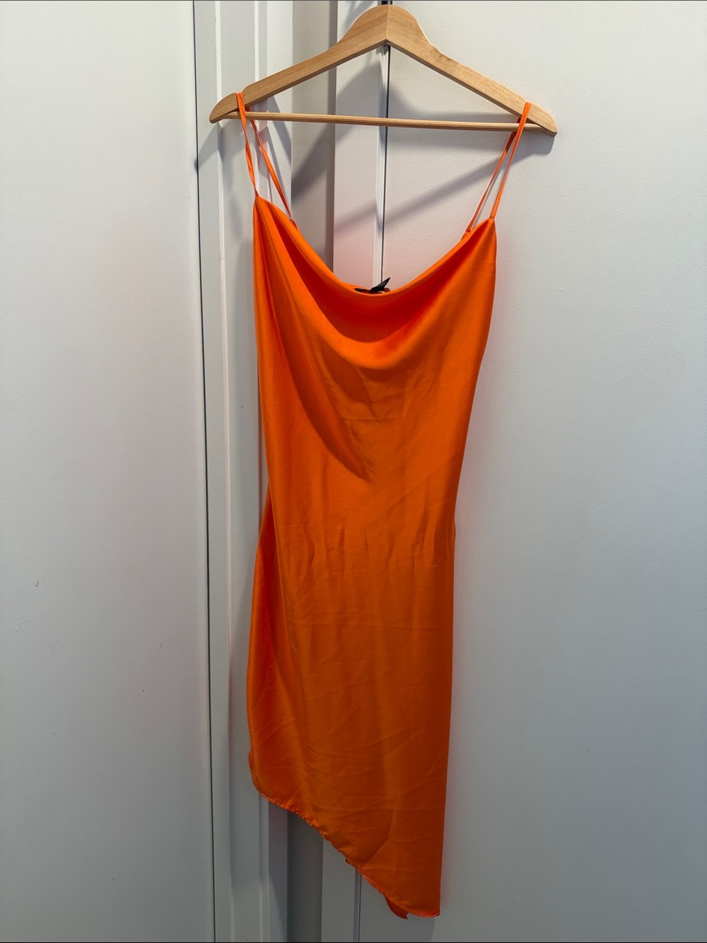 Forever 21 Bright Orange Asymmetrical Cowl Slip Dress